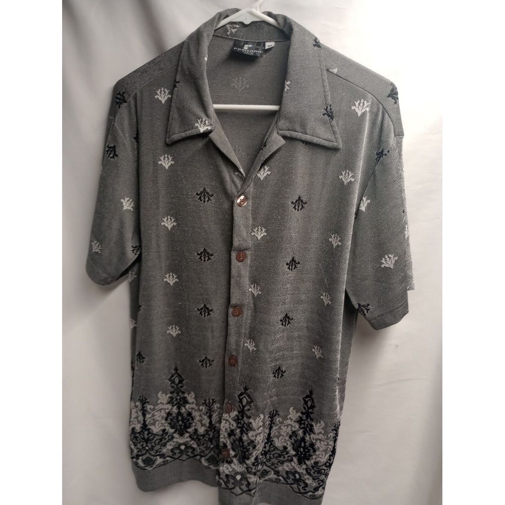 VTG Positano‎ Men's Button Medium Camp Shirt Gray Multicolor